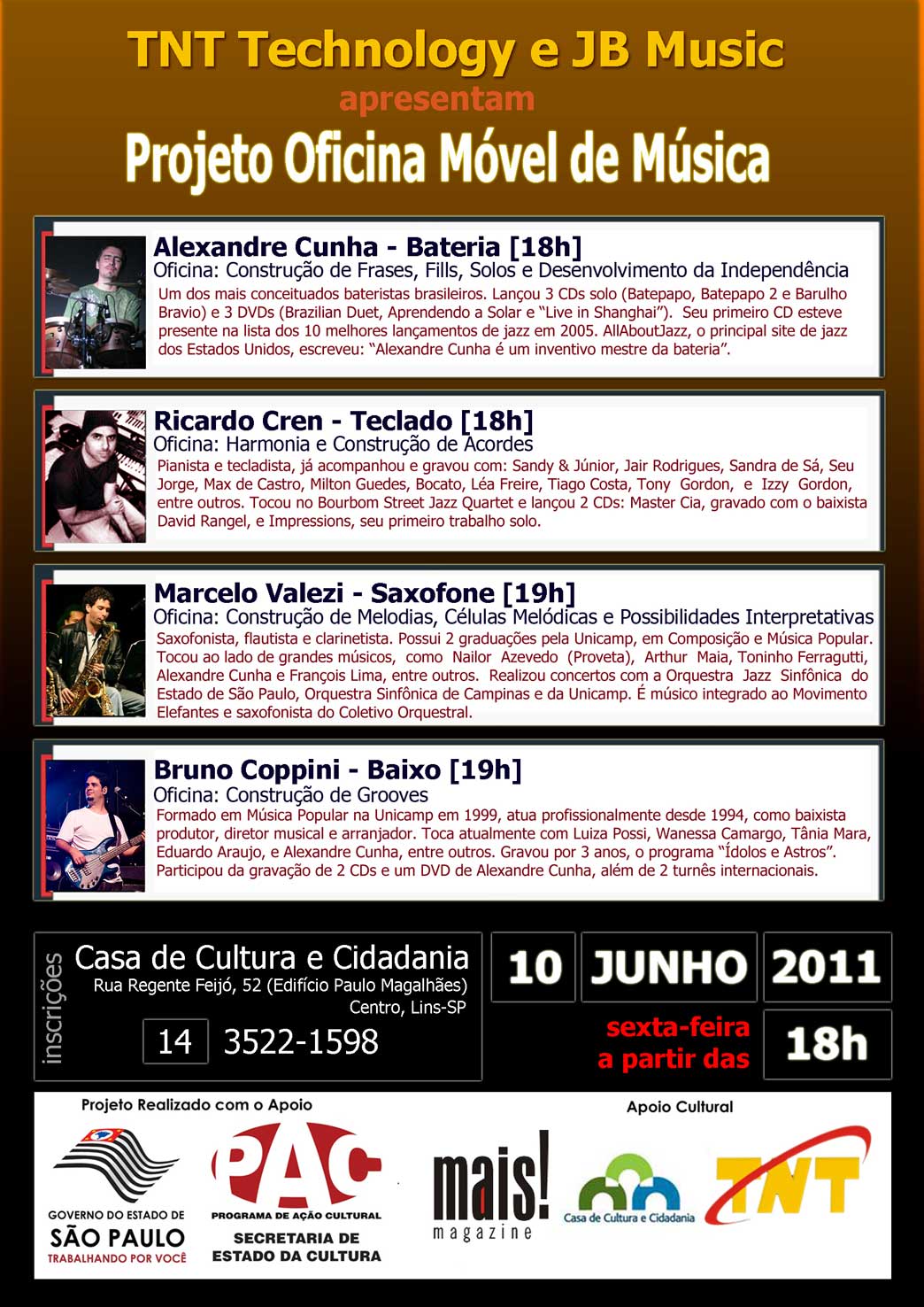 Área cultural da TNT Technology promove oficina de música com instrumentistas internacionais